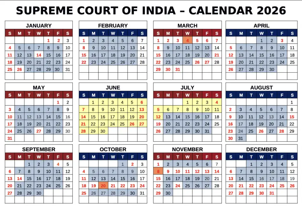 Supreme Court of India Calendar 2026